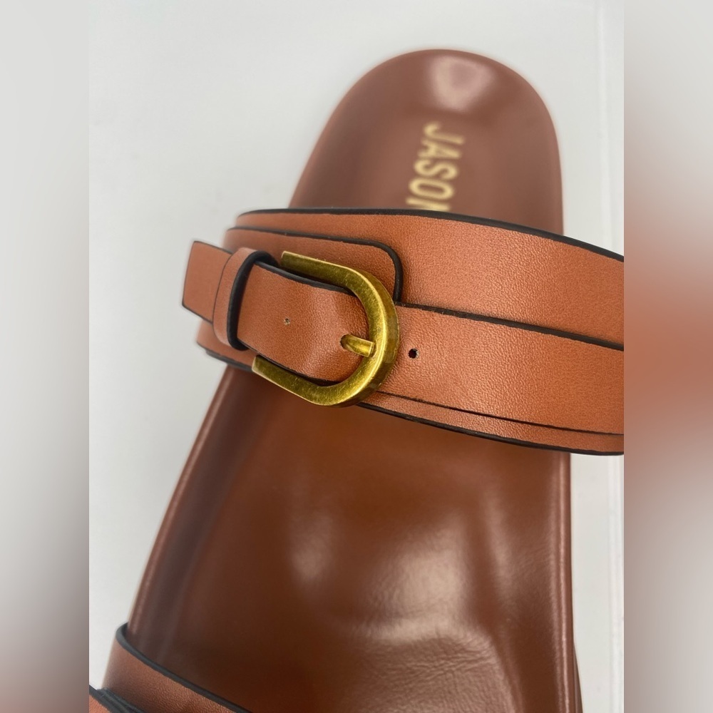 Jason Wu NWT Rhonda Brown Slide Sandals with Gold Accents. - Picture 3 of 7